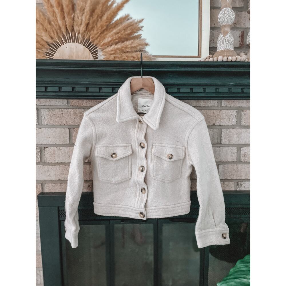 Wilfred Boiled Wool Cropped Trucker Jacket Small Cream Shacket - Picture 2 of 12